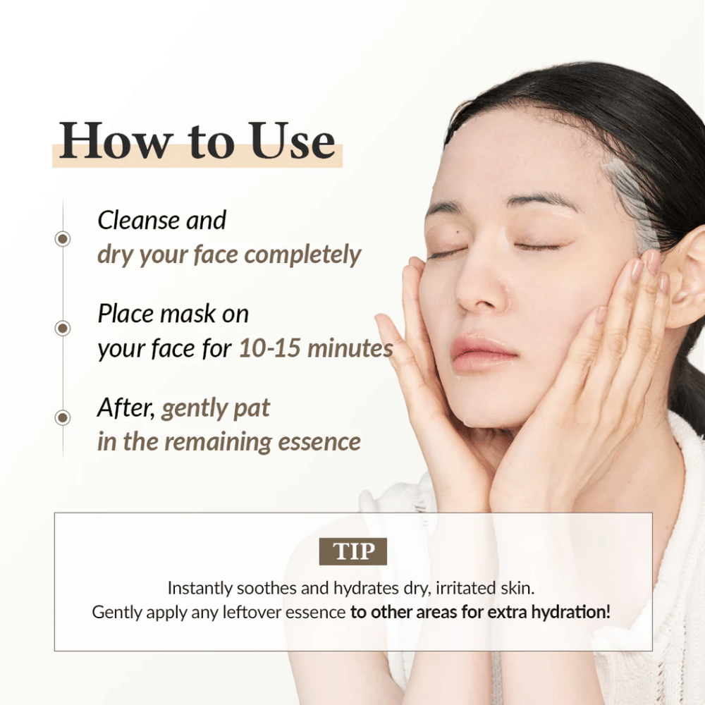 Hur man använder Dr. Althea 345 Relief Cream Mask sheet mask – applicera i 10–15 minuter för återfuktad och lugnad hud