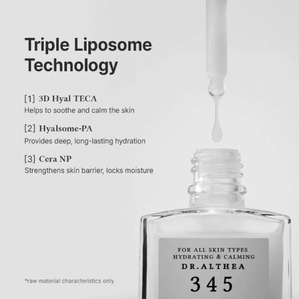 Dr. Althea 345 Relief Serum med trippel liposomteknologi, ceramider och hyaluronsyra för intensiv återfuktning och lugnande effekt.
