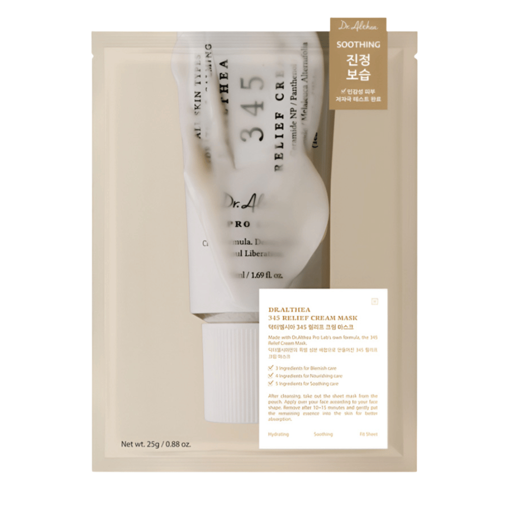 Dr. Althea 345 Relief Cream Mask sheet mask med lugnande ingredienser som niacinamide, ceramide och centella asiatica