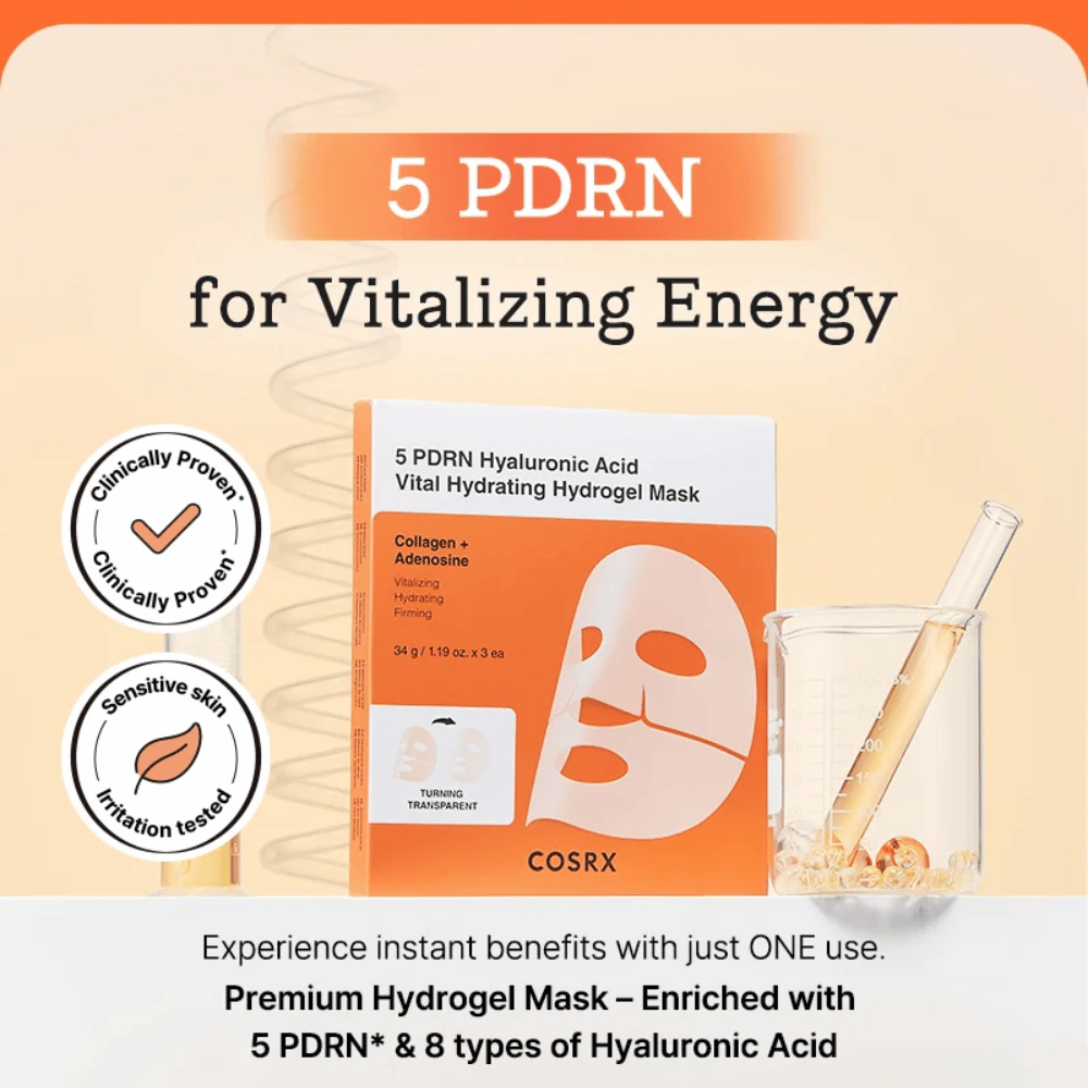 COSRX 5 PDRN Vital Hydrating Hydrogel Mask med hyaluronsyra och kollagen, kliniskt testad för glow, fastare hud och förbättrad hudbarriär