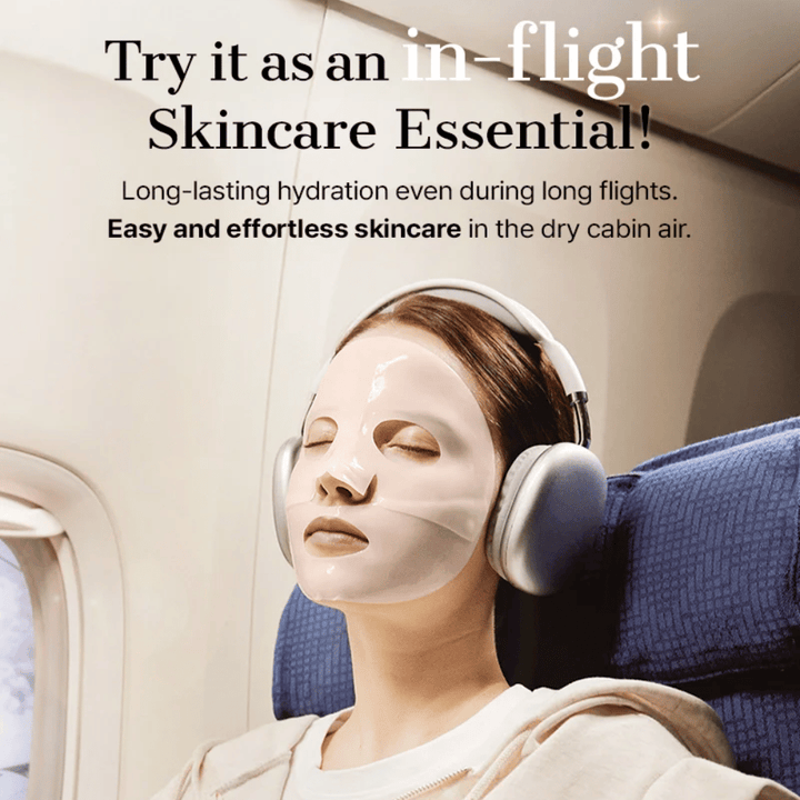 COSRX 5 PDRN Hyaluronic Acid Vital Hydrating Hydrogel Mask använd som återfuktande sheet mask under flygresa för långvarig återfuktning och lugnande effekt