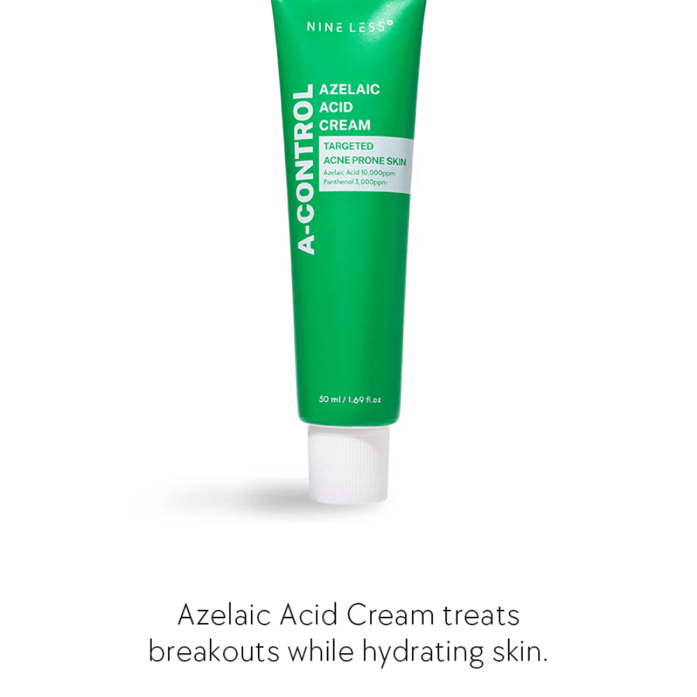 NINELESS Azelaic Acid Cream ansiktskräm – kräm för aknebenägen hud som hjälper till att motverka finnar, återfukta huden och jämna ut hudtonen.