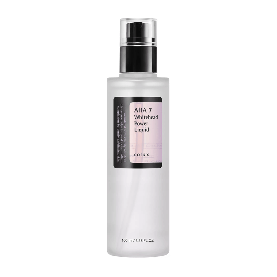 COSRX AHA 7 Whitehead Power Liquid flaska 100 ml, effektiv exfoliering med 7 % glykolsyra mot vita pormaskar och ojämn hudton.