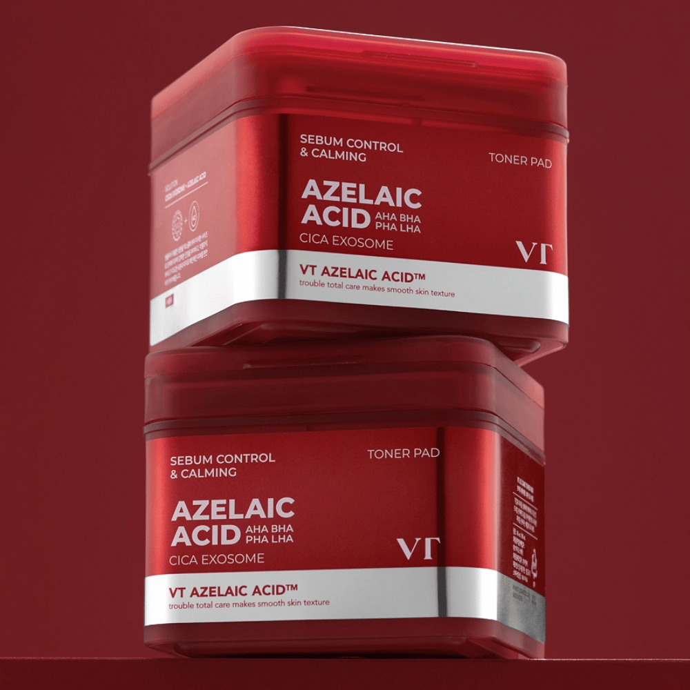 Två burkar VT Azelaic Acid Toner Pad – effektiv sebumkontroll och hudlugnande vård med Cica Exosome.