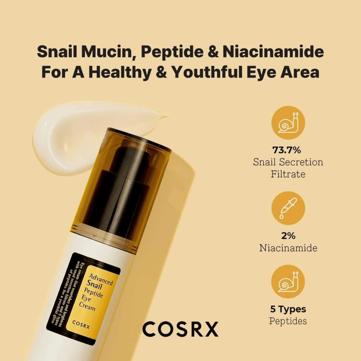 COSRX Advanced Snail Peptide Eye Cream 25 ml med snail mucin, peptider och niacinamid för fastare hud och jämnare hudton runt ögonen