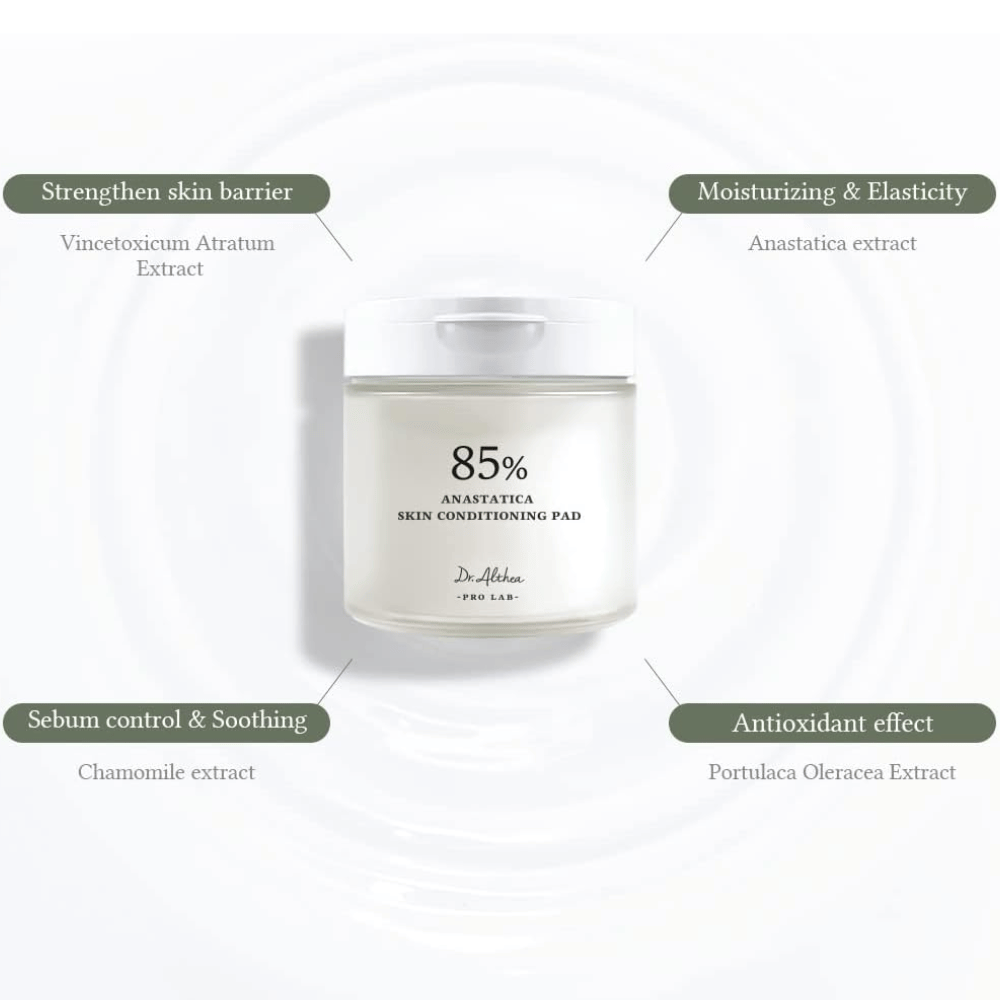Dr. Althea 85% Anastatica Skin Conditioning Pad med Anastatica-extrakt, kamomill, portlak och Vincetoxicum-extrakt som stärker hudbarriären och lugnar huden.