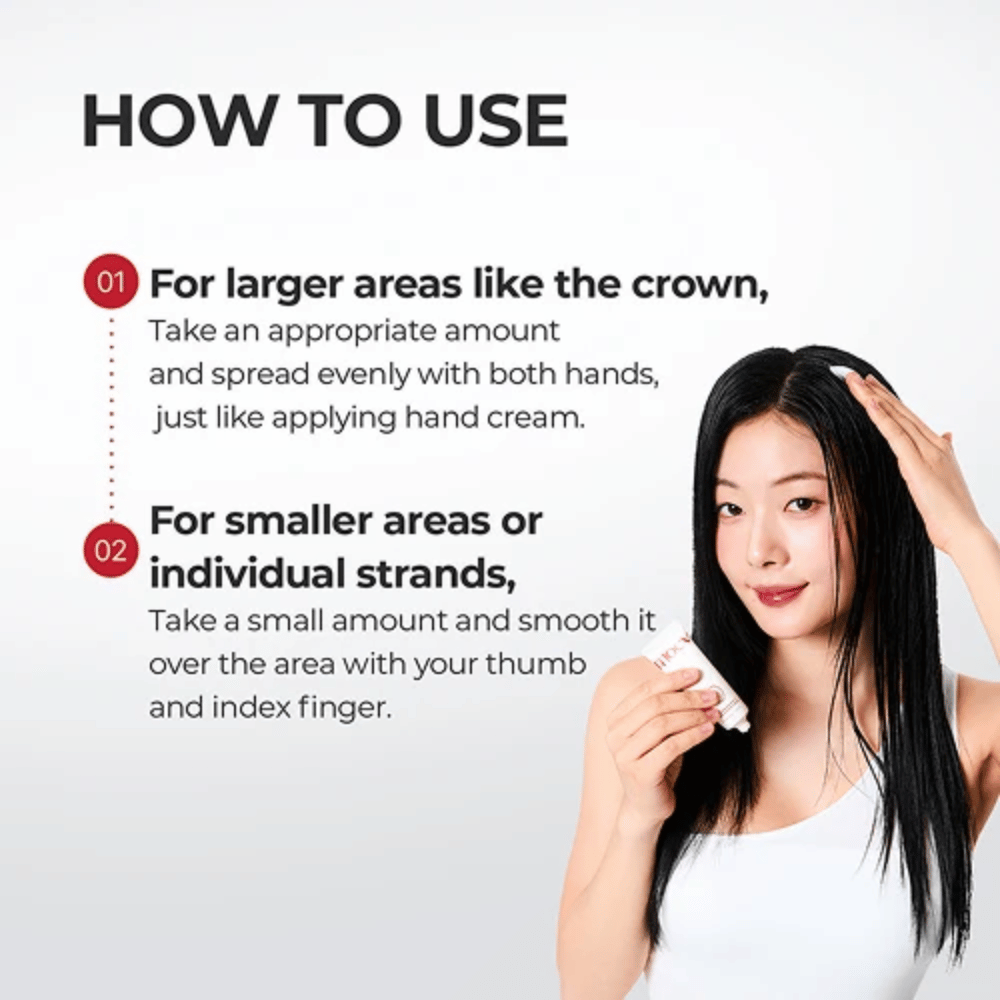 1. MOEV Annurcatin No Sebum Hair Cream – instruktioner för applicering i hårbotten och på enskilda hårslingor