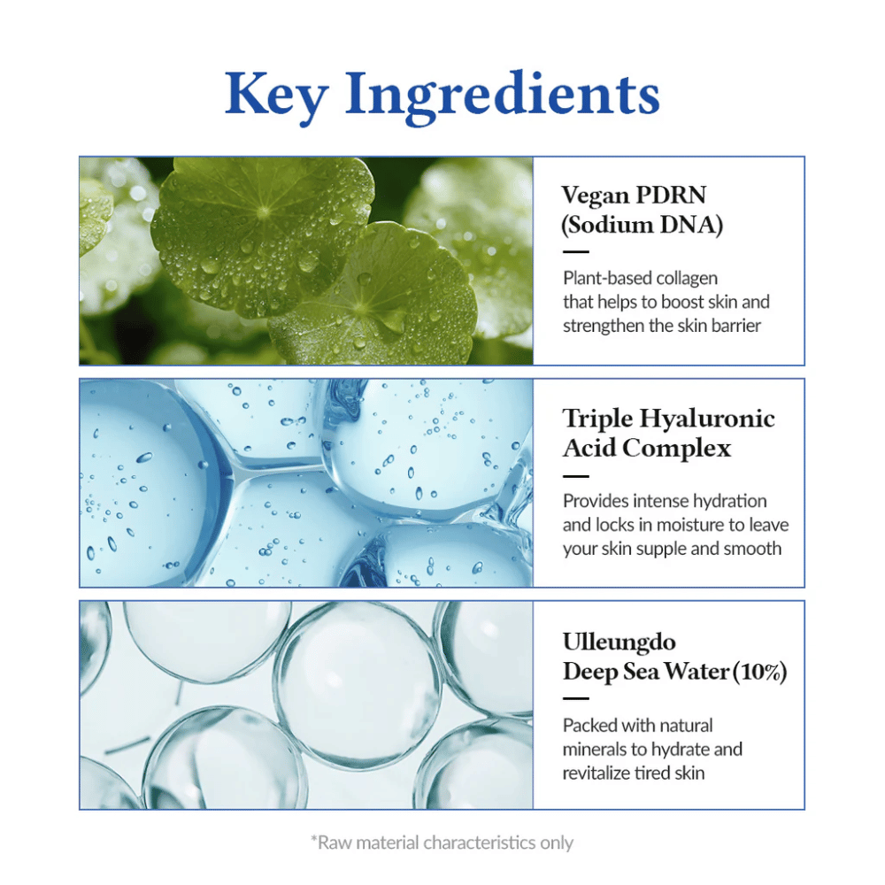 Nyckelingredienser i Dr. Althea Aqua Marine Jelly Mist med vegan PDRN, hyaluronsyra och djupt havsvatten