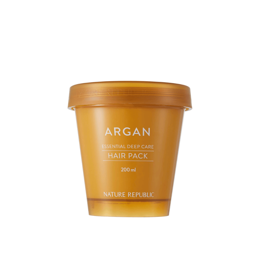 Produktbild på Nature Republic Argan Essential Moisture Repairing Hair Mask 200 ml – återfuktande hårinpackning med arganolja.