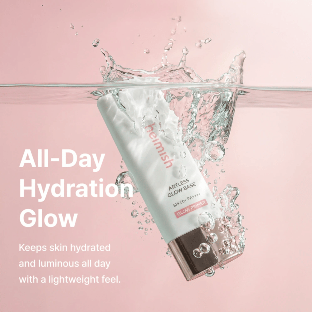 Heimish Artless Glow Base SPF50+ PA++++ – återfuktande solskydd och glow primer med lätt formula för lyster hela dagen.