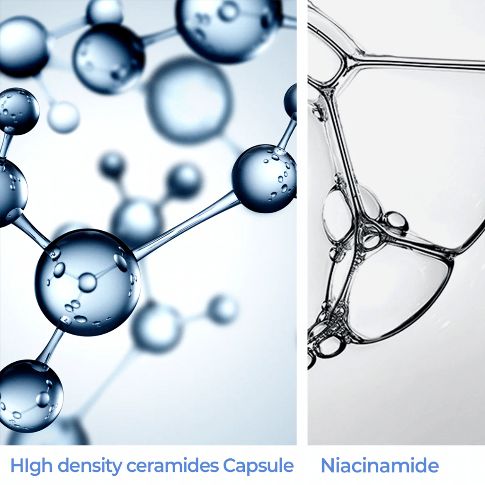 Närbild på högdensitets ceramidkapslar och niacinamid – nyckelingredienser i AESTURA Atobarrier 365 Lotion.