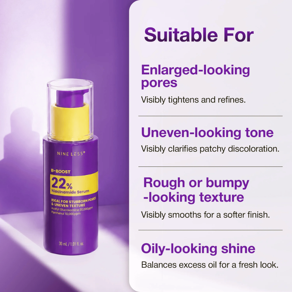 2. NINE LESS B-Boost 22% Niacinamide Serum – serum för stora porer, ojämn hudton och grov hudstruktur