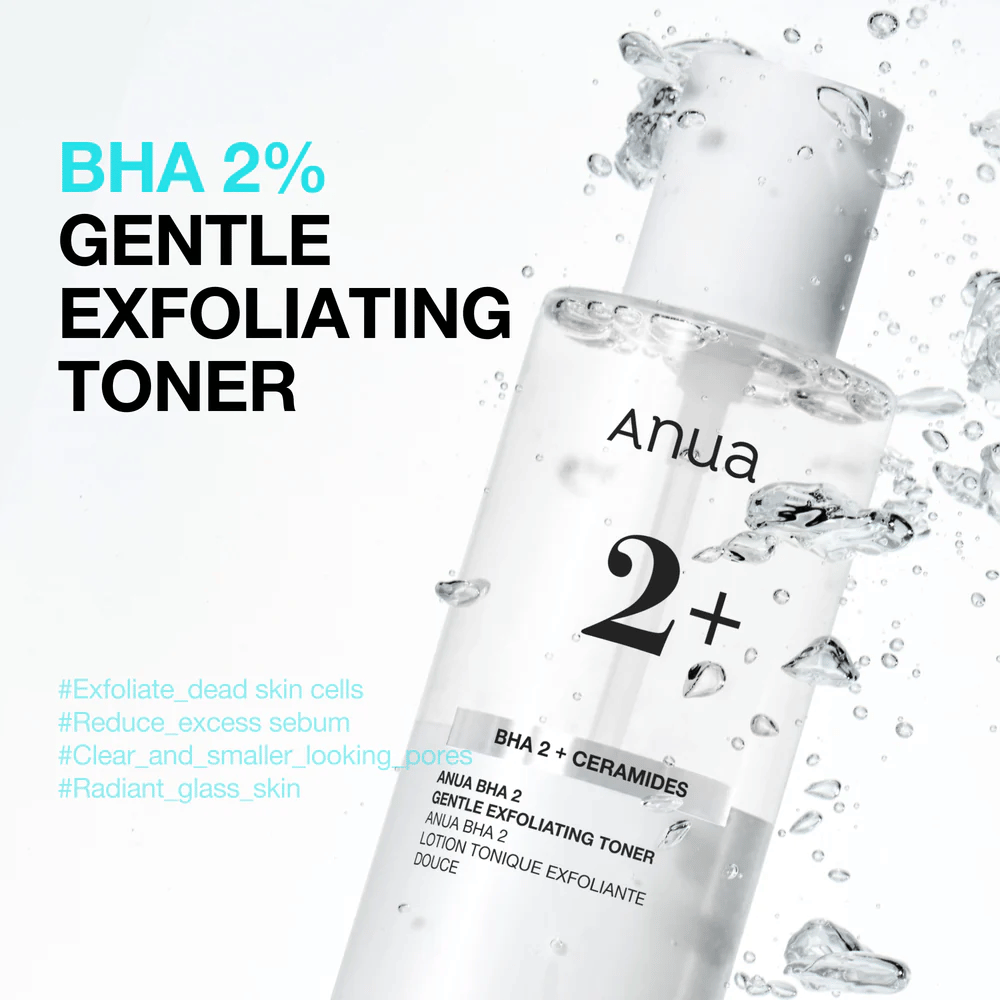 Anua BHA 2% Gentle Exfoliating Toner med ceramider – skonsam BHA-toner som reducerar tilltäppta porer och överskottstalg