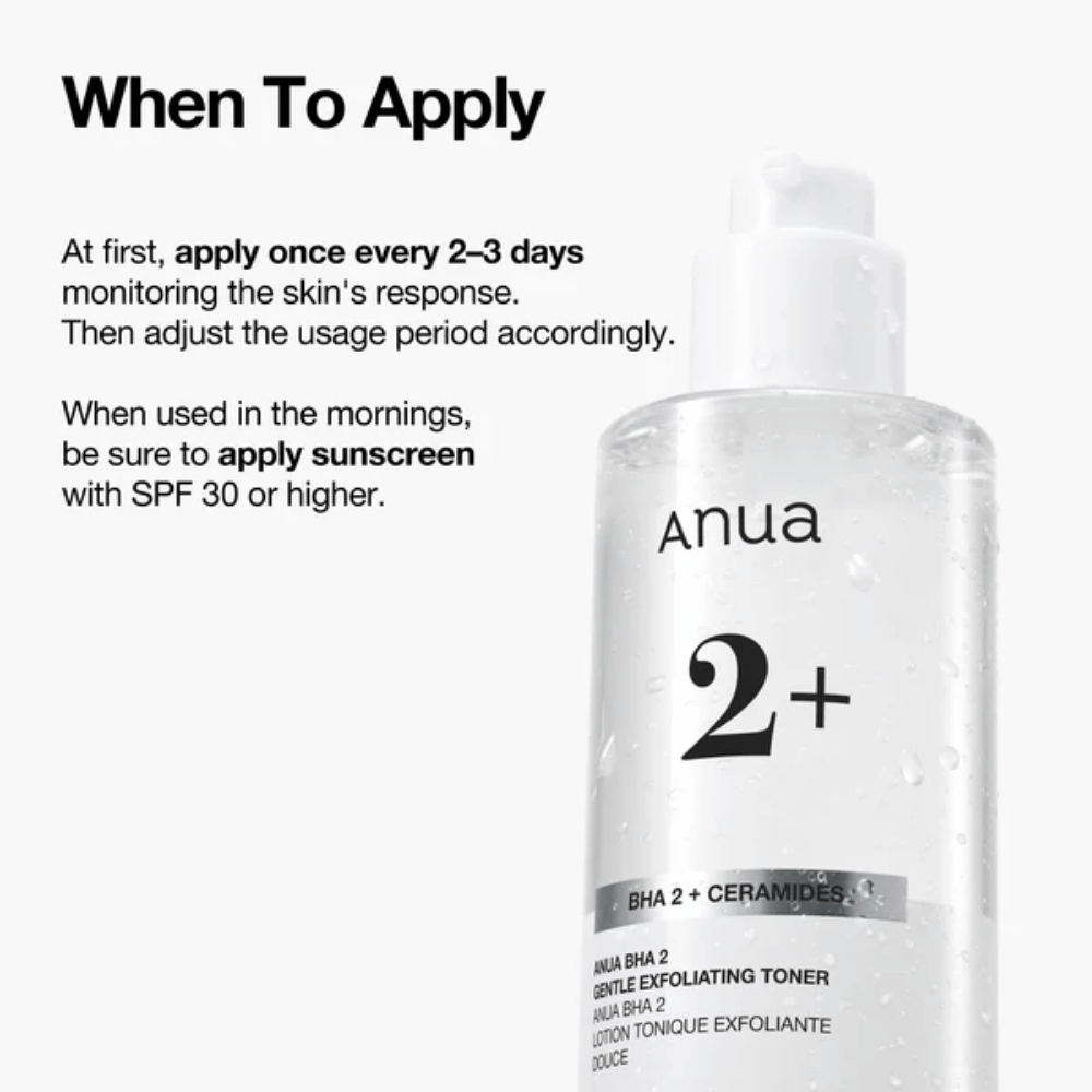 Anua BHA 2% Gentle Exfoliating Toner med ceramider – instruktion för användning, exfolierande toner för känslig hud med BHA (salicylsyra)