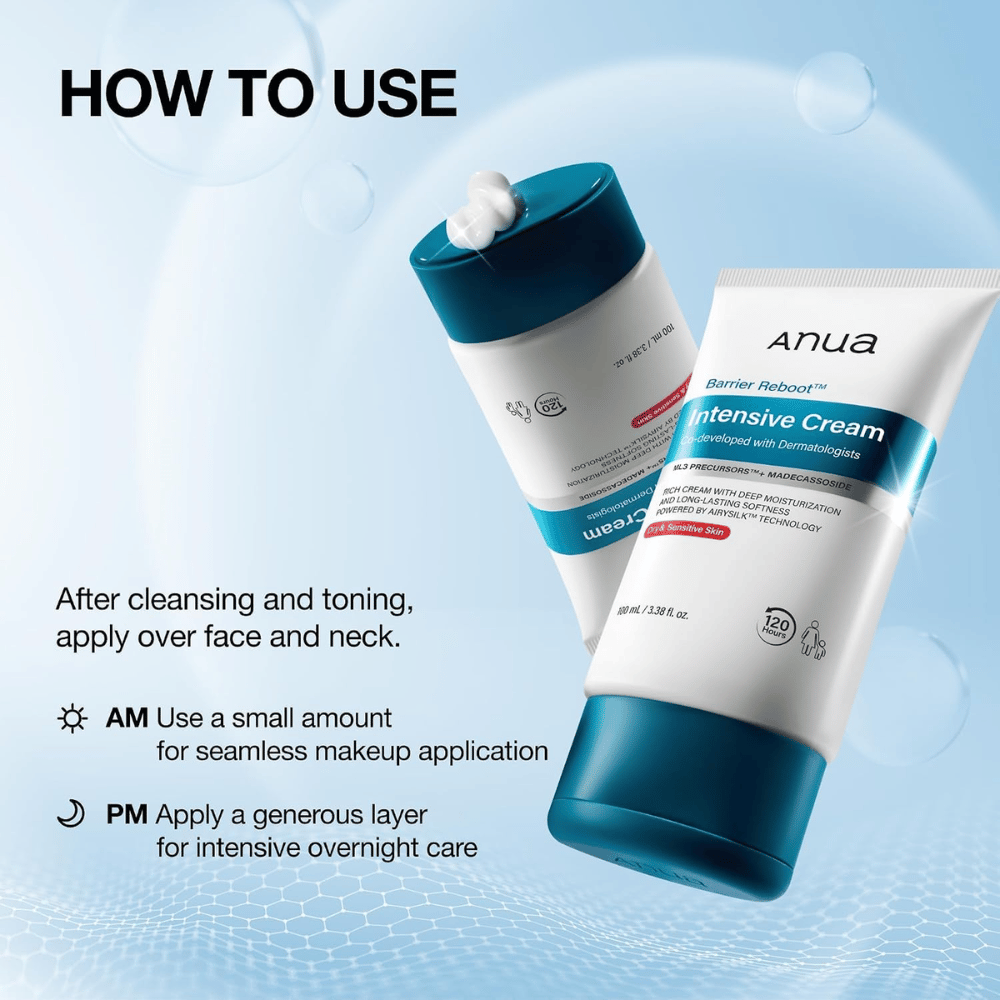 1. Anua Barrier Reboot Intensive Cream 100ml – applicering av återfuktande ansiktskräm morgon och kväll