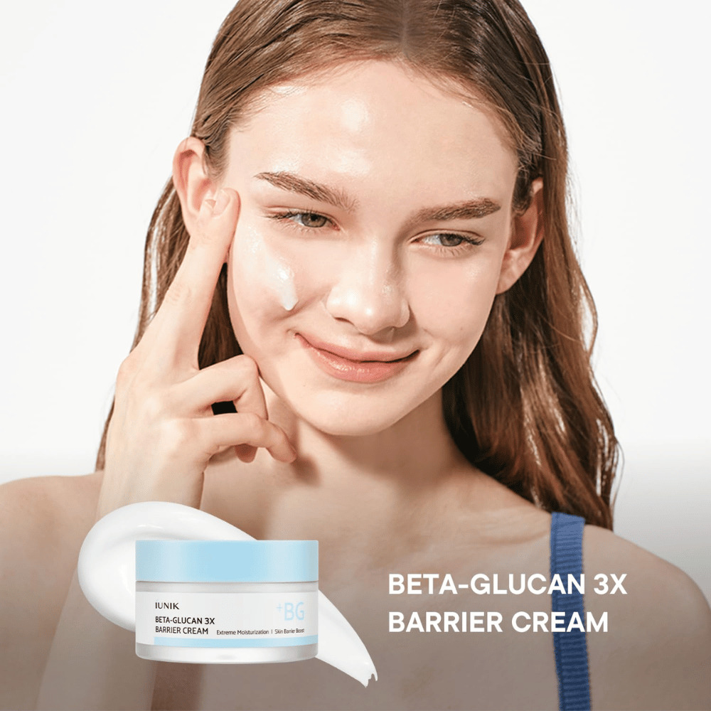 iUNIK Beta-Glucan 3X Barrier Cream appliceras på huden för djup återfuktning och stärkt hudbarriär