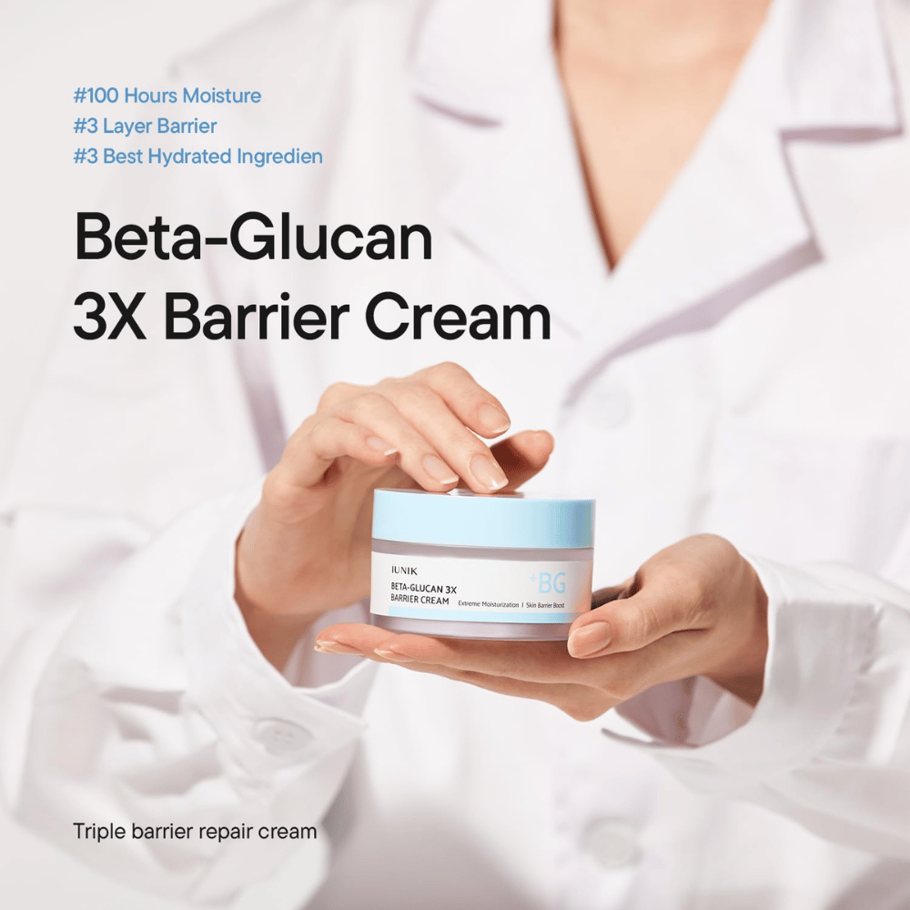 iUNIK Beta-Glucan 3X Barrier Cream återfuktande ansiktskräm för torr och känslig hud med trippel barriärvård