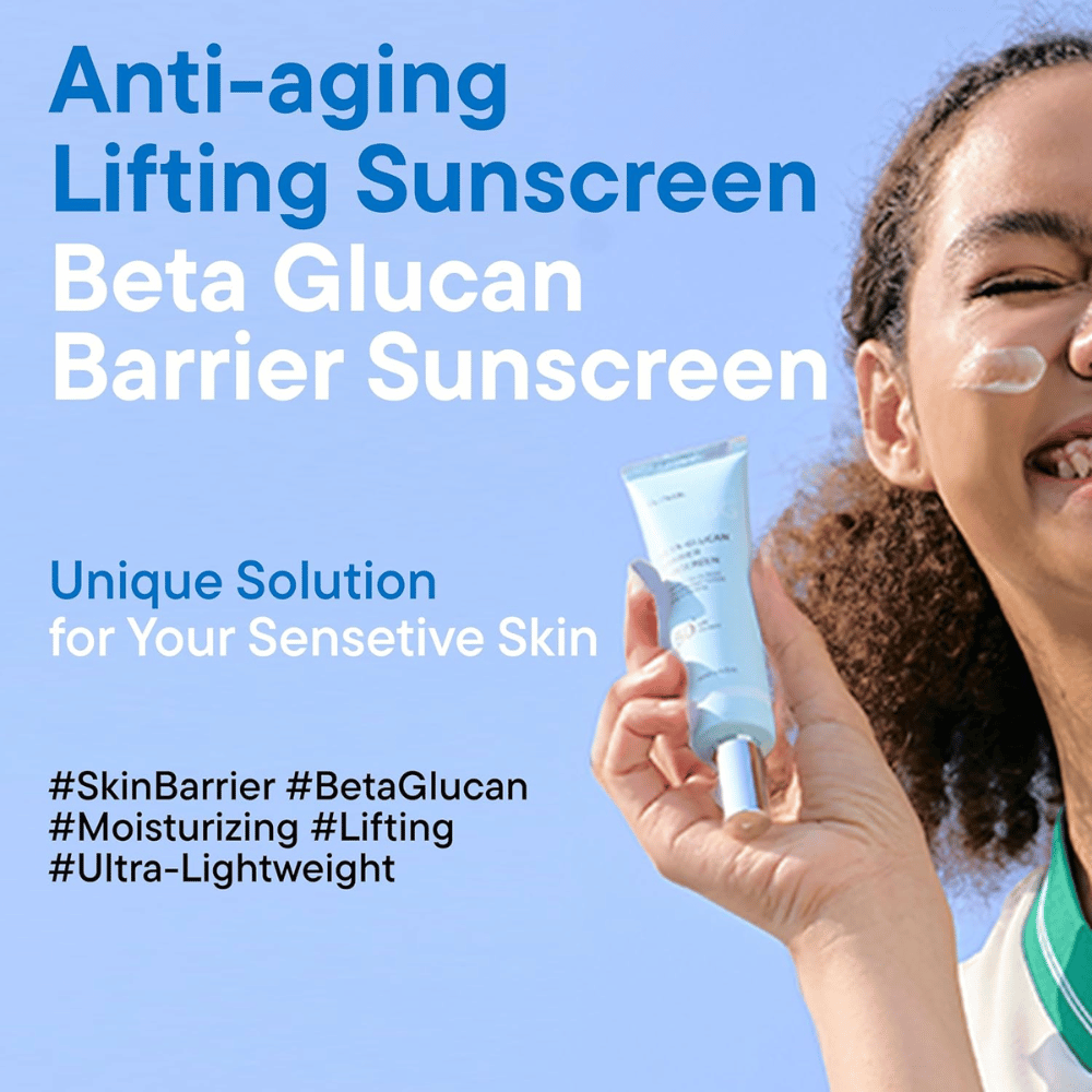 iUNIK Beta-Glucan Barrier Sunscreen SPF50+ PA++++ solskydd för känslig hud med beta-glukan och anti-age peptider