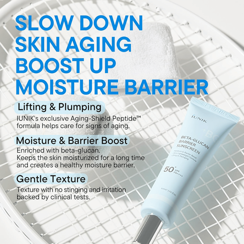 iUNIK Beta-Glucan Barrier Sunscreen SPF50+ PA++++ återfuktande solkräm utan white cast för alla hudtoner