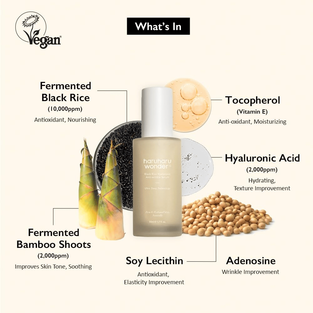 Haruharu Wonder Black Rice Hyaluronic Anti-Wrinkle Serum med fermenterat svart ris, hyaluronsyra och vitamin E