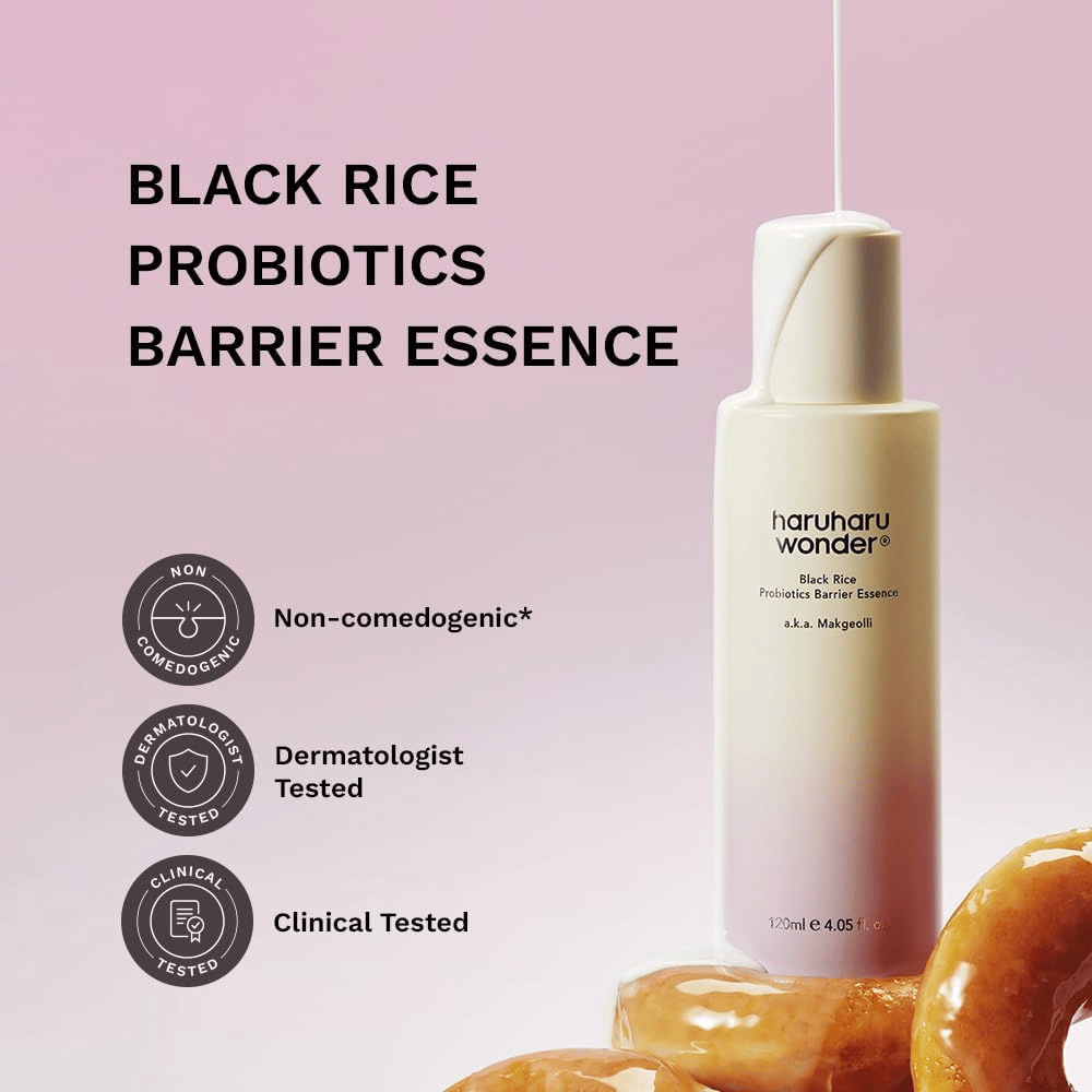 Essence med probiotika och svart ris som lugnar känslig hud och förbättrar hudens struktur och ton