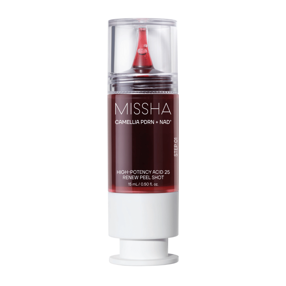 6. MISSHA Camellia PDRN NAD+ High-Potency Acid 25 Renew Peel Shot 15 ml – exfolierande peeling i röd och vit förpackning