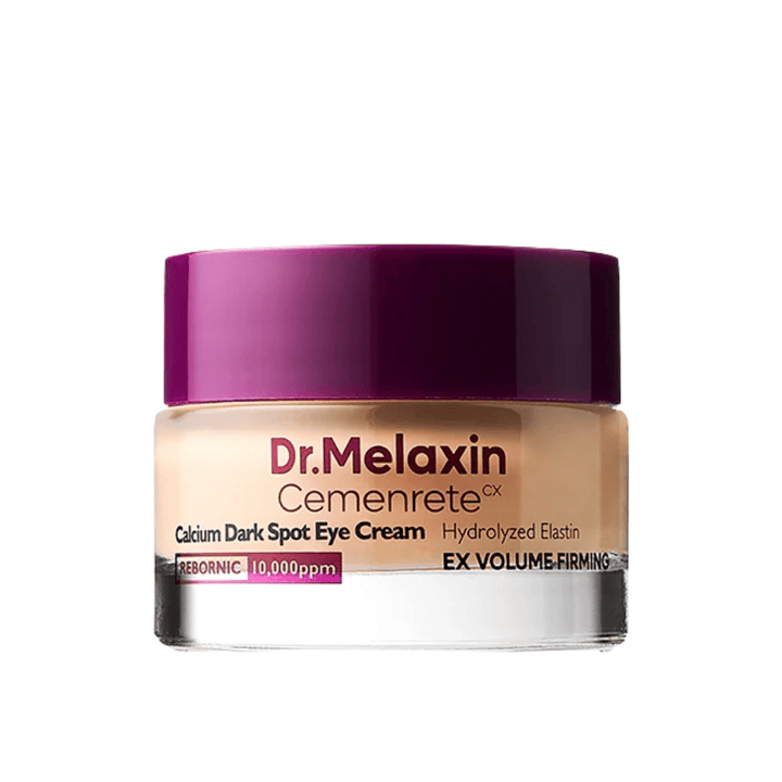 Dr.Melaxin Cemenrete Calcium Dark Spot Eye Cream i helbild mot vit bakgrund, koreansk ögonkräm som motverkar pigmentering, trött hud och ålderstecken.