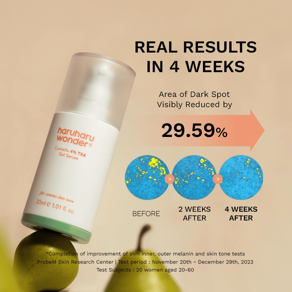 3. Haruharu Wonder Centella 4% TXA Dark Spot Go Away Serum – resultat efter fyra veckor med minskad synlighet av mörka fläckar