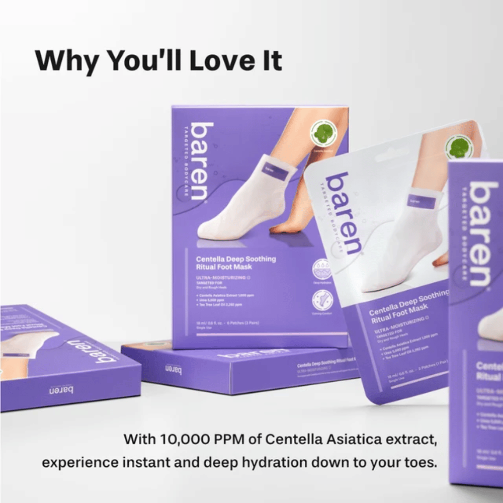 7. Baren Centella Deep Soothing Ritual Foot Mask – återfuktande fotmasker med centella asiatica för torra och sträva hälar