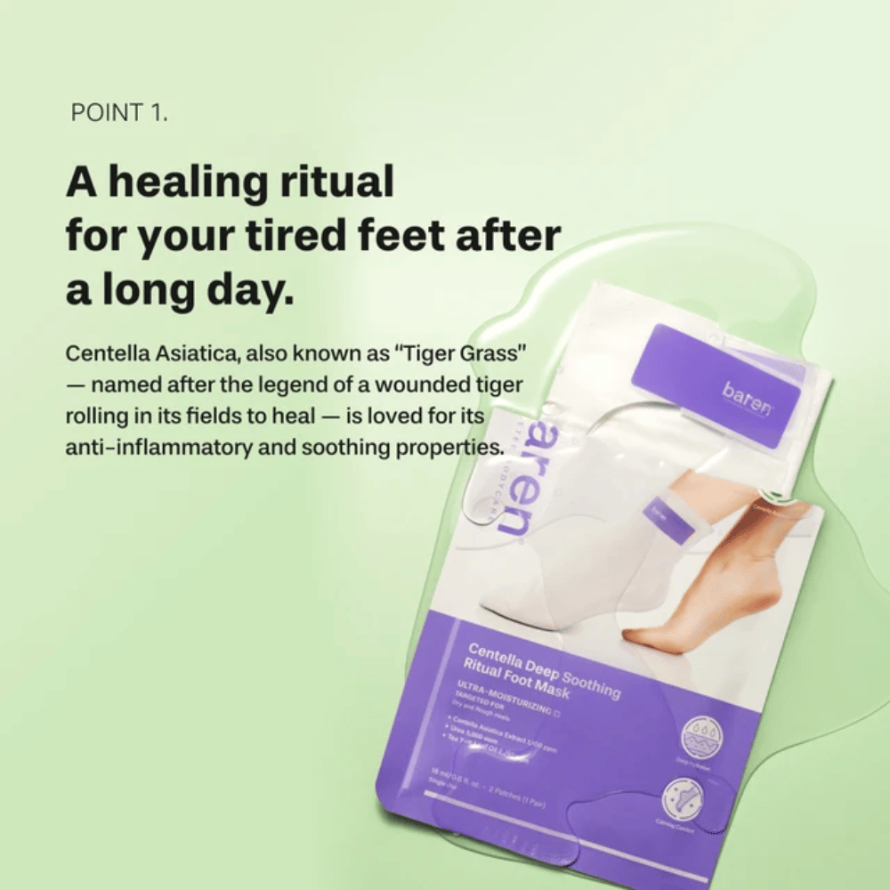 5. Baren Centella Deep Soothing Ritual Foot Mask – lugnande fotvård med centella asiatica för trötta, torra och sträva fötter