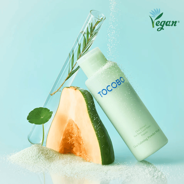 TOCOBO Cica Calming Powder Wash med melon och växtextrakt som ger mild exfoliering och återfuktning.