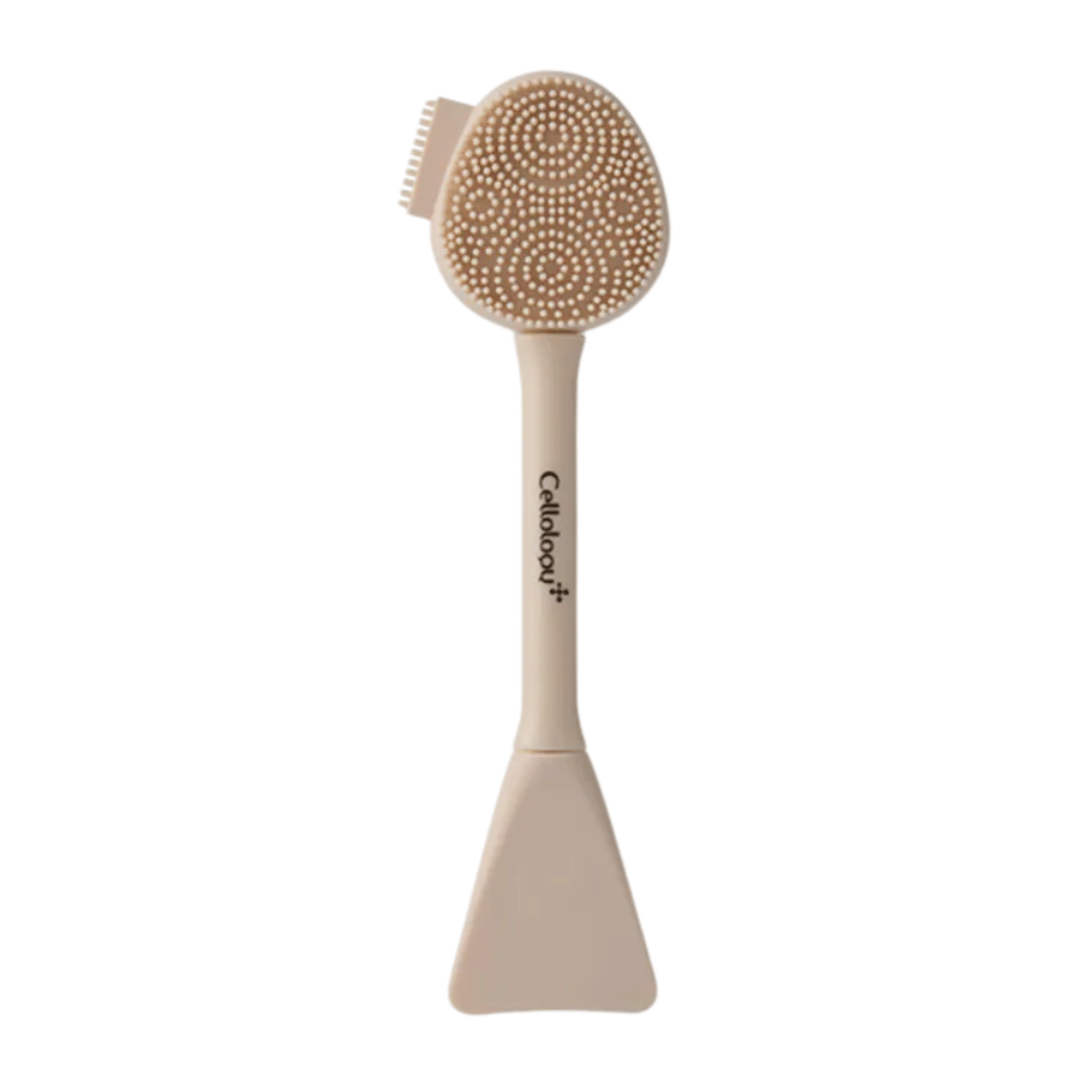 3. Cellolopy Cleaning Brush – beige ansiktsborste med mjuka silikonpiggar och spatel för applicering av ansiktsmasker