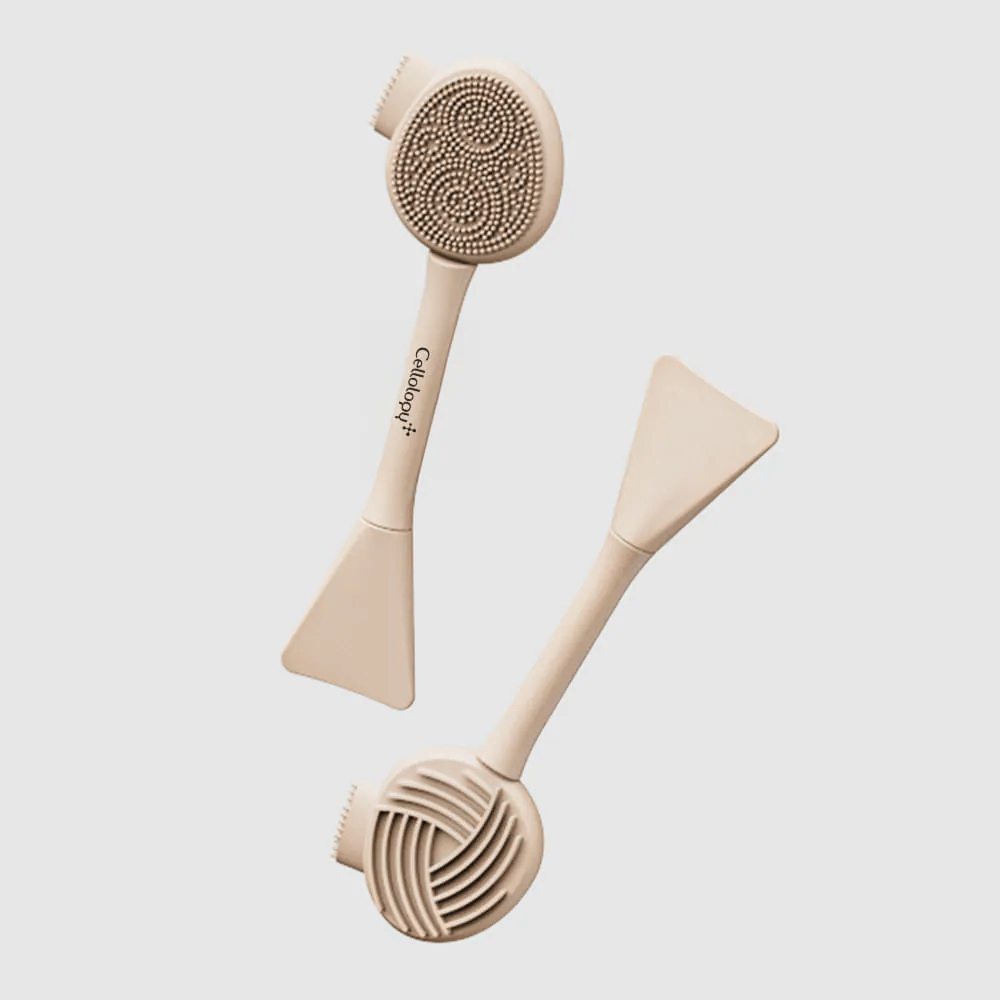 2. Cellolopy Cleaning Brush – fram- och baksida av multifunktionell rengöringsborste med silikonborst, räfflad yta och spatel