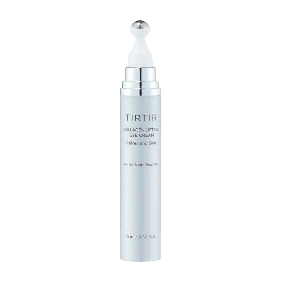 Tub med TIRTIR Collagen Lifting Eye Cream mot en ren bakgrund, utformad för uppfräschande hudvård.