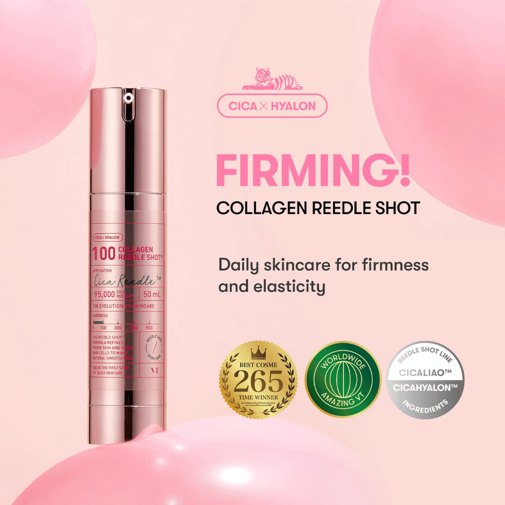VT Collagen Reedle Shot 100 – prisbelönt Cica x Hyalon-serum för spänst, fukt och anti-age-effekt.