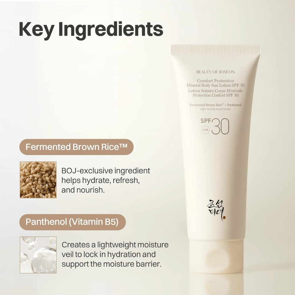 Beauty of Joseon Comfort Protection Mineral Body Sun Lotion SPF30 med fermenterat brunt ris och panthenol