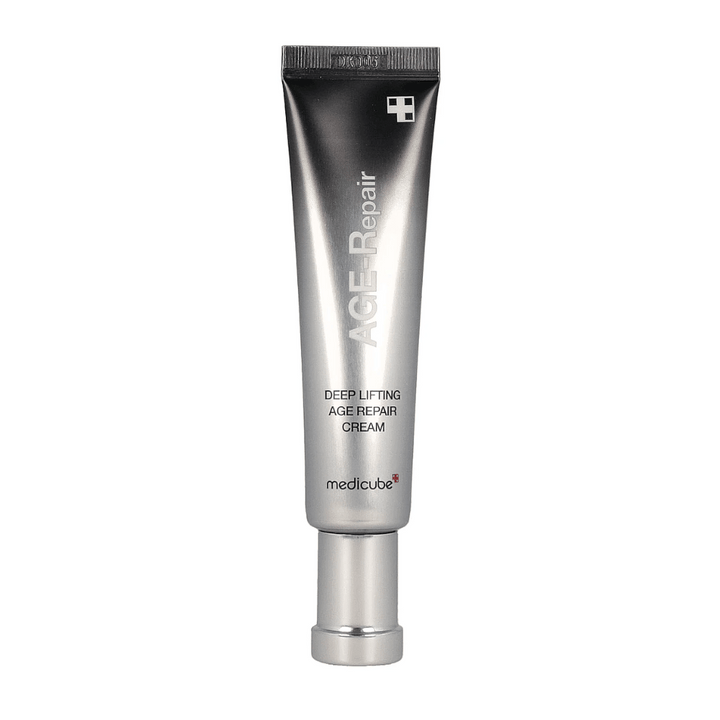 Produktbild av Medicube Deep Lifting Age Repair Cream i silver tub mot vit bakgrund.