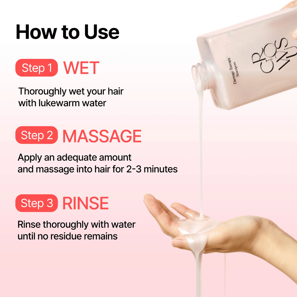 Så använder du GROWUS Damage Therapy Shampoo EX för att rengöra och reparera skadat hår