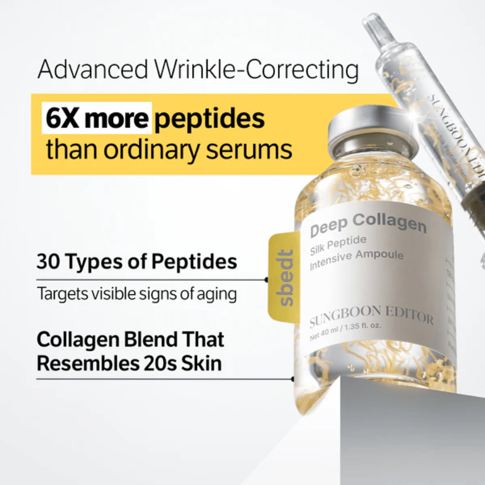 SUNGBOON EDITOR Deep Collagen Silk Peptide Intensive Ampoule – avancerat serum med kollagen och peptider som hjälper till att förbättra hudens fasthet och minska synliga ålderstecken.