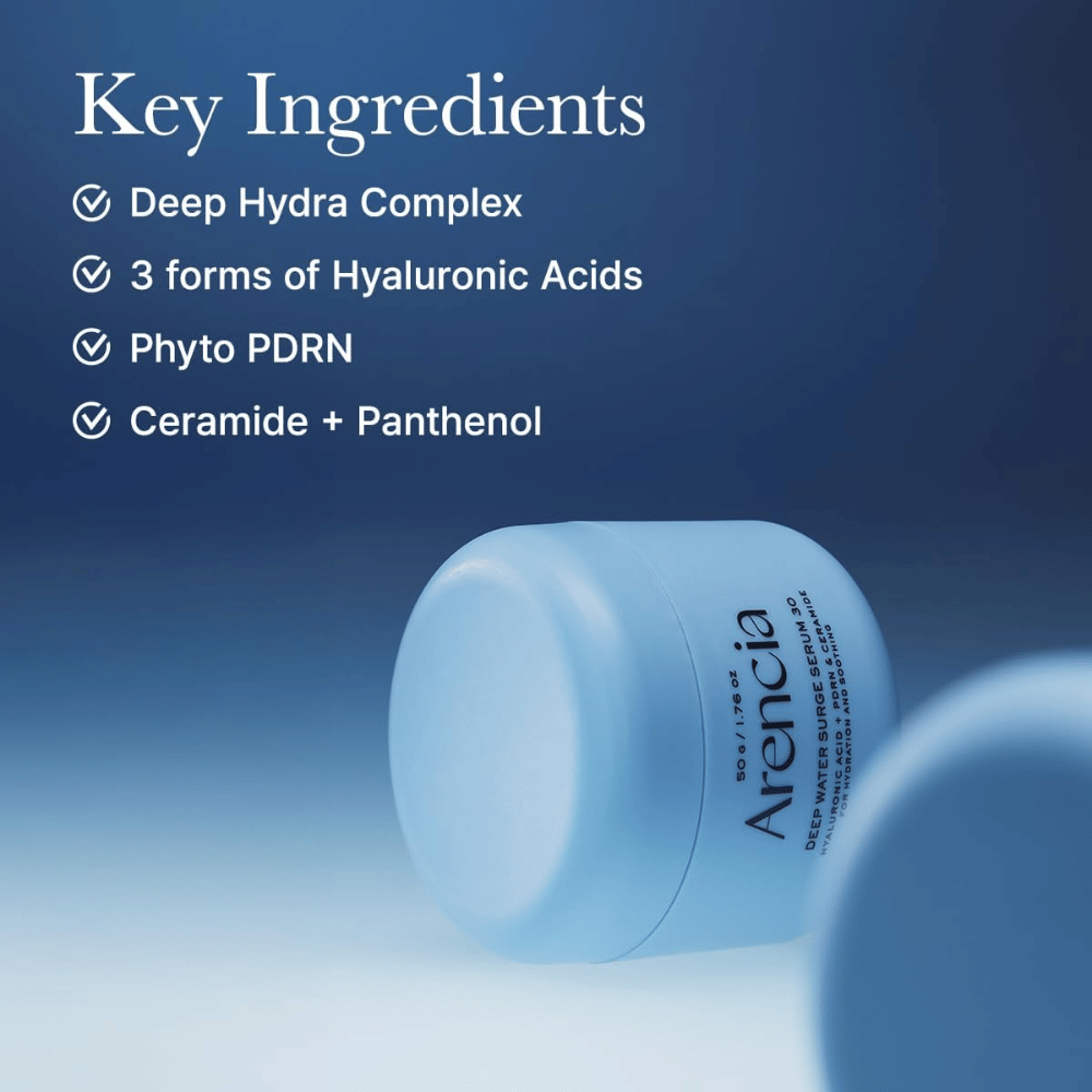 Arencia Deep Water Surge Serum 30 – nyckelingredienser med hyaluronsyra, Phyto PDRN, ceramider och panthenol
