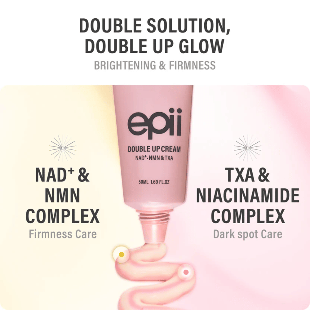 EPII Double Up Cream NAD+, NMN & TXA – ansiktskräm med niacinamid och tranexamsyra för jämn hudton, fasthet och återfuktning.