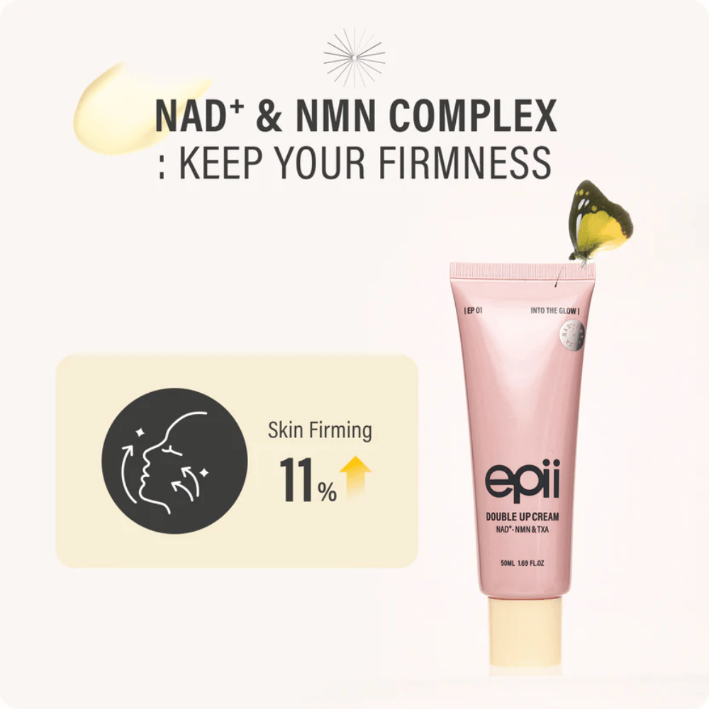 EPII Double Up Cream med NAD+ och NMN som bidrar till fastare hud, förbättrad elasticitet och en ungdomlig lyster.