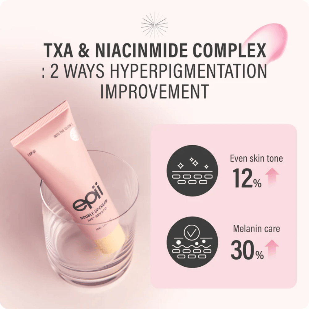 EPII Double Up Cream med NAD+, NMN, tranexamsyra och niacinamid som hjälper till att jämna ut hudtonen och minska synlig pigmentering.