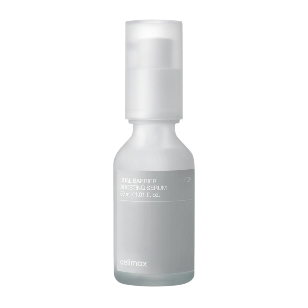 Celimax Dual Barrier Boosting Serum produktbild på vit bakgrund, koreanskt serum för känslig och torr hud.