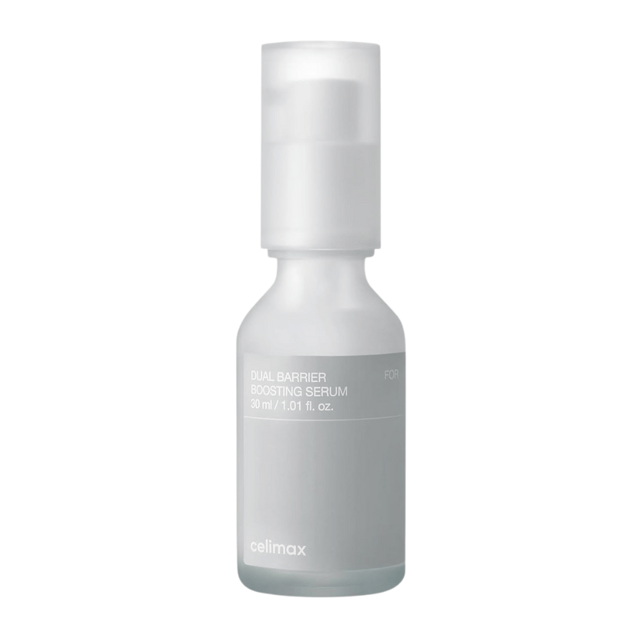 Celimax Dual Barrier Boosting Serum produktbild på vit bakgrund, koreanskt serum för känslig och torr hud.