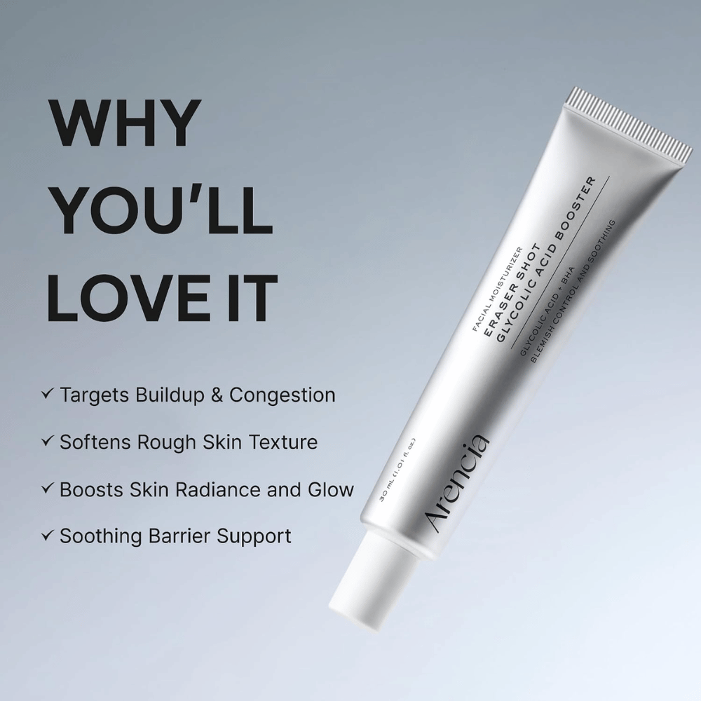 Arencia Eraser Shot Glycolic Acid Booster – exfolierande booster som jämnar ut hudstruktur och ger lyster