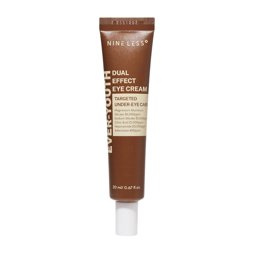 NINE LESS Ever-Youth Dual Effect Eye Cream 20 ml – produktbild av ögonkräm i brun tub