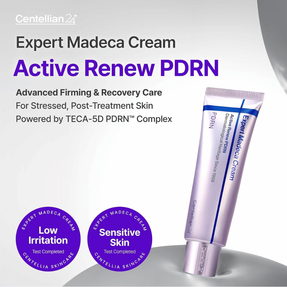 Centellian24 Expert Madeca Cream Active Renew PDRN produktbild i tub med låg irritation och anpassad för känslig hud med reparerande egenskaper