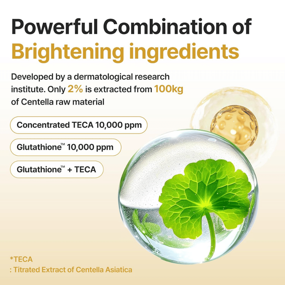 Centellian24 Expert Madeca Mela Capture Ampoule Max med TECA 10 000 ppm och glutathione 10 000 ppm för en jämnare hudton och ökad lyster.