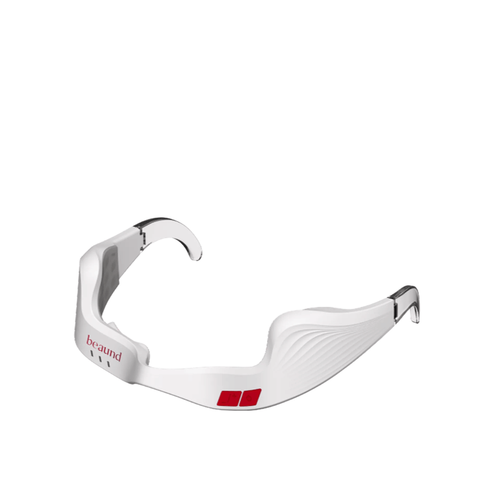 Frilagd produktbild av Beaund Eye Rejuv i minimalistisk vit design med transparenta detaljer och intuitiva kontrollknappar.